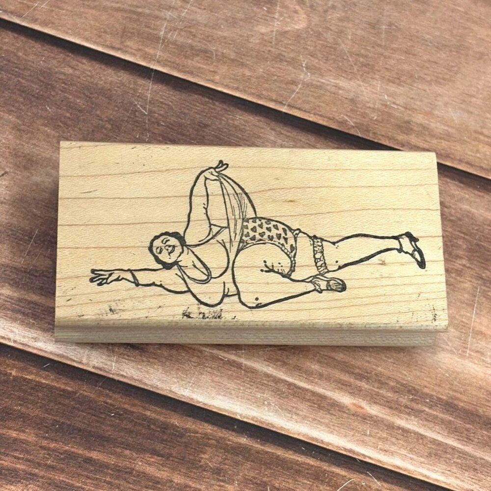 VINTAGE RARE RRR Whimsical Rubber Stamp SEDUCTIVE Woman WITH HEART ON UNDIES